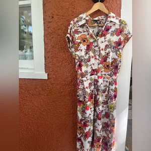 Alison Andrews Women's Midi Button Shirt Dress Large Floral  Pink/Orange/White